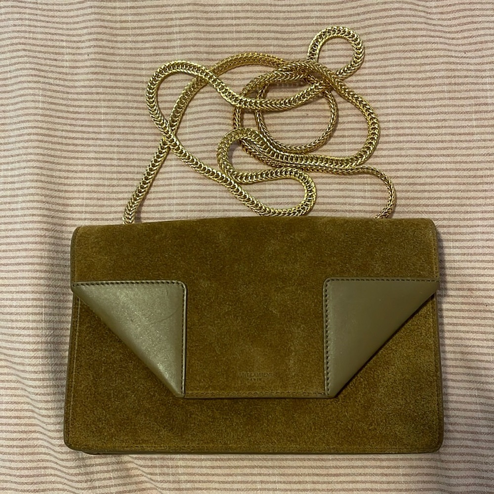Saint Laurent Authentic brown suede/leather clutch bag